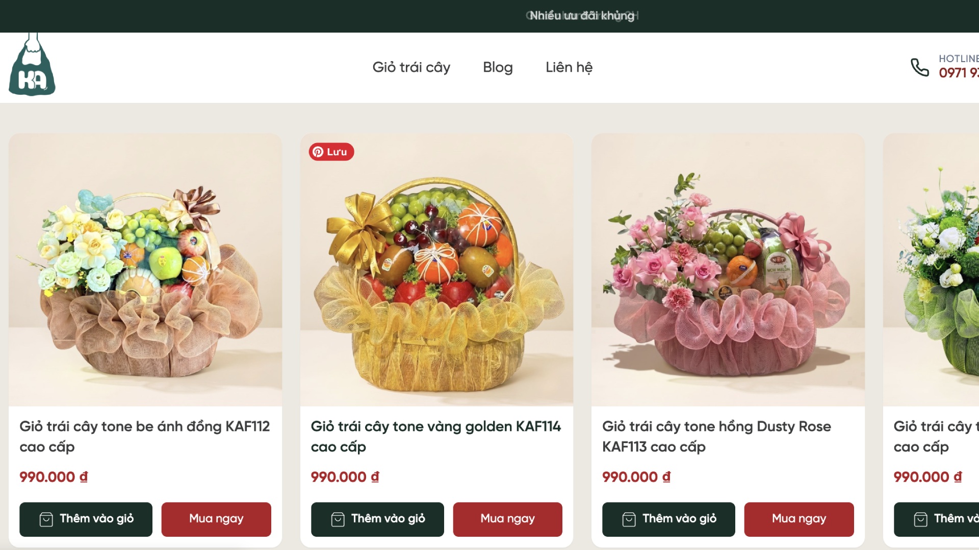 Trang chủ website kafruit.com